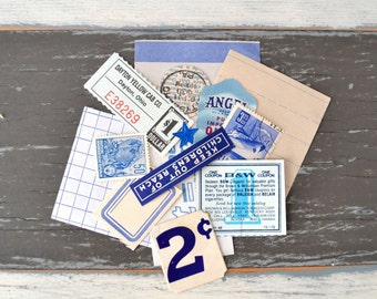 Tiny Ephemera Packet - Blue Vintage Papers - Tickets / Labels / Paper Ephemera