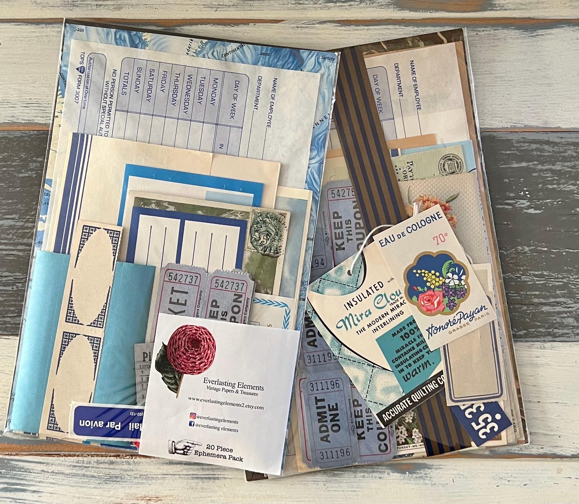 Blue Vintage Paper Ephemera Pack – Scrapbooning Papers, Junk Journal ...