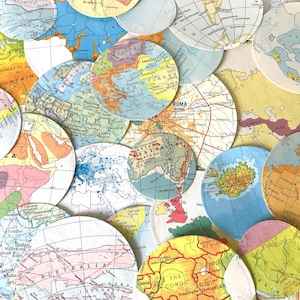 Découpes de carte vintage / Cercles découpés / Cartes anciennes / Atlas / Papier éphémère / Recyclé / Journal indésirable / Fournitures créatives