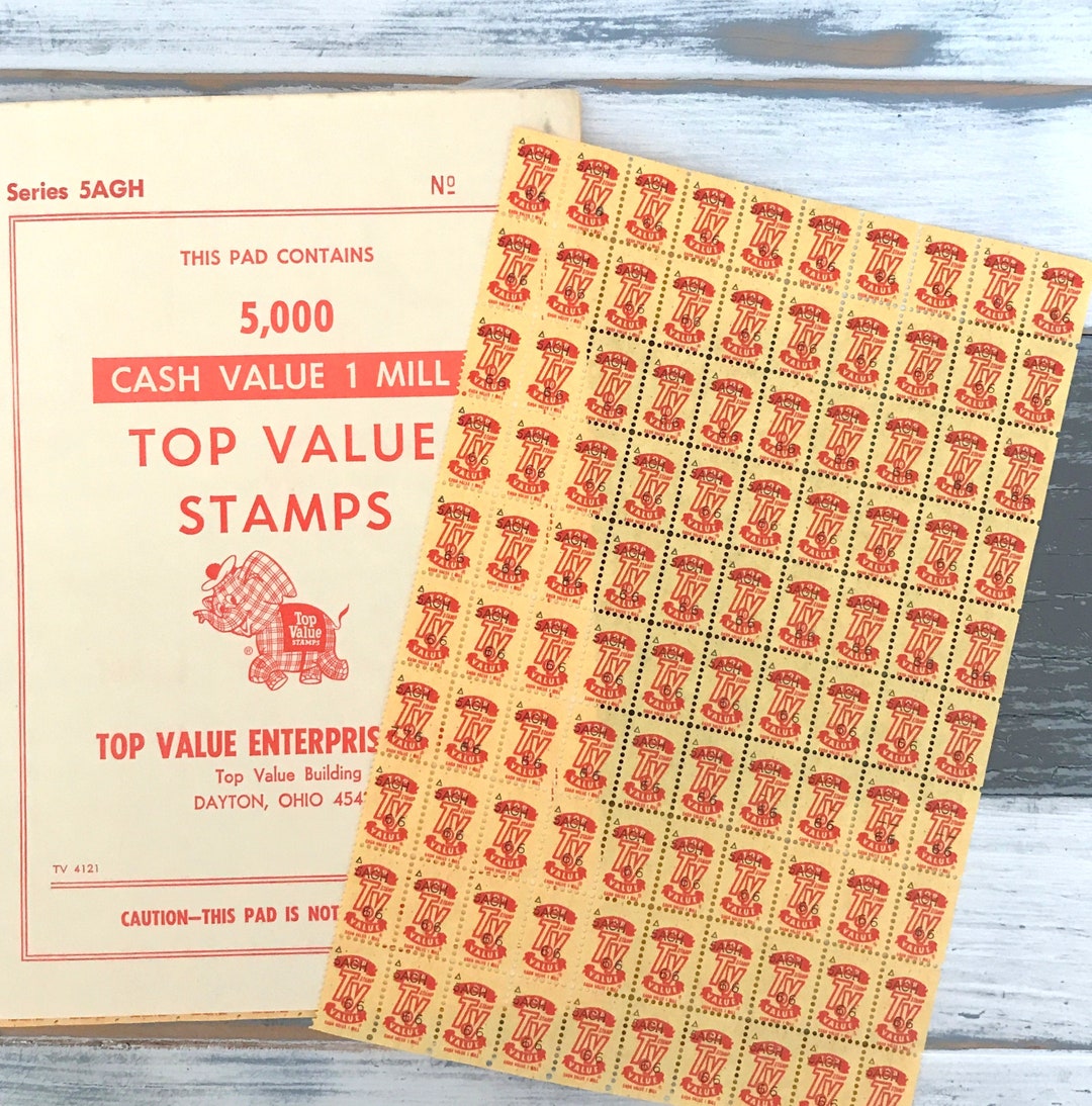 One Sheet of 100 Top Value Trading Stamps Unused Stamps With Gummed