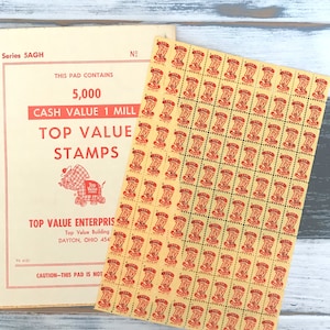 One Sheet of 100 Top Value Trading Stamps - Unused Stamps with Gummed Backs - Vintage Stamps Labels