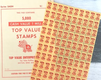 One Sheet of 100 Top Value Trading Stamps - Unused Stamps with Gummed Backs - Vintage Stamps Labels