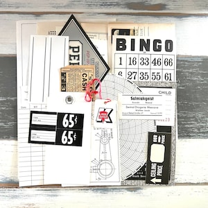 Black and White Ephemera Packet - B&W Vintage Papers - Tickets / Tags /  Labels / Paper Ephemera - Paper Pack