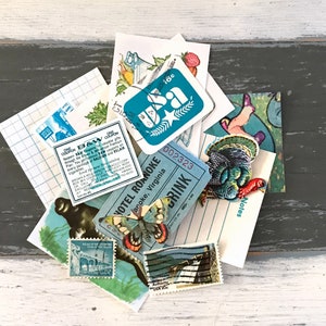 Winziges Ephemera Paket - Teal / Blau-Grüne Vintage Papiere - Tickets / Etiketten / Ephemera