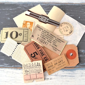 Pacchetto di effimeri minuscoli - Carta vintage neutra marrone - Biglietti / Etichette / Timbri postali / Effimeri di carta