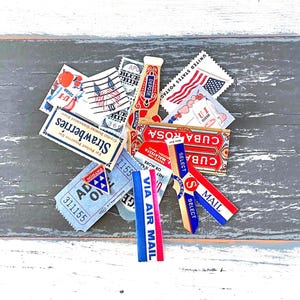 Winziges Ephemera Päckchen / Vintage Papiere mit Vintage Themen / Rote & Blaue Tickets / Etiketten / Papier Ephemera / RWB