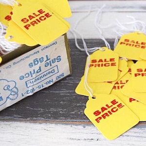 Vintage Dennison Sale prijshangkaartjes / gele en rode tickets / stringtags / prijzen / partij oude tag / Dennisons / kortstondige papieren / knutselen