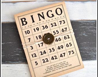Set of Six (6) Vintage Bingo Boards - Bingo Cards - Cardboard BINGO Game Boards - Neutral Beige Cards