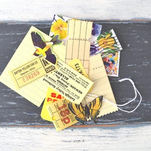 Winziges Ephemera Paket - Gelbe Vintage Papiere - Tickets / Etiketten / Papier Ephemera