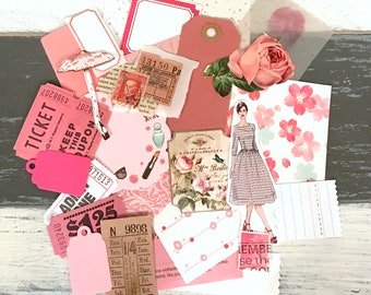 Zestaw z różowymi różami – do dziennika i scrapbookingu – Junk Journal