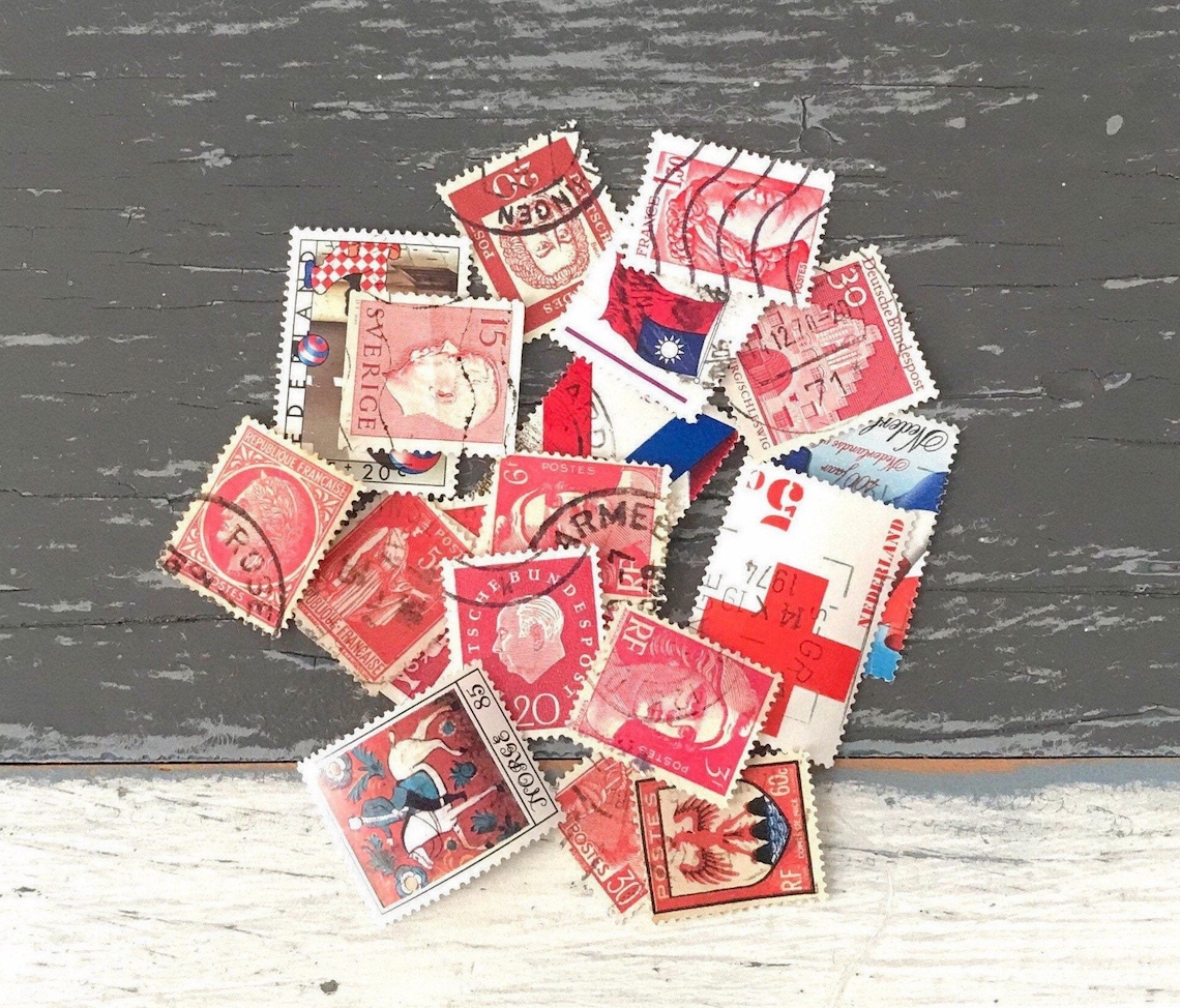 Vintage Cancelled International Postage Stamps Red Used Etsy