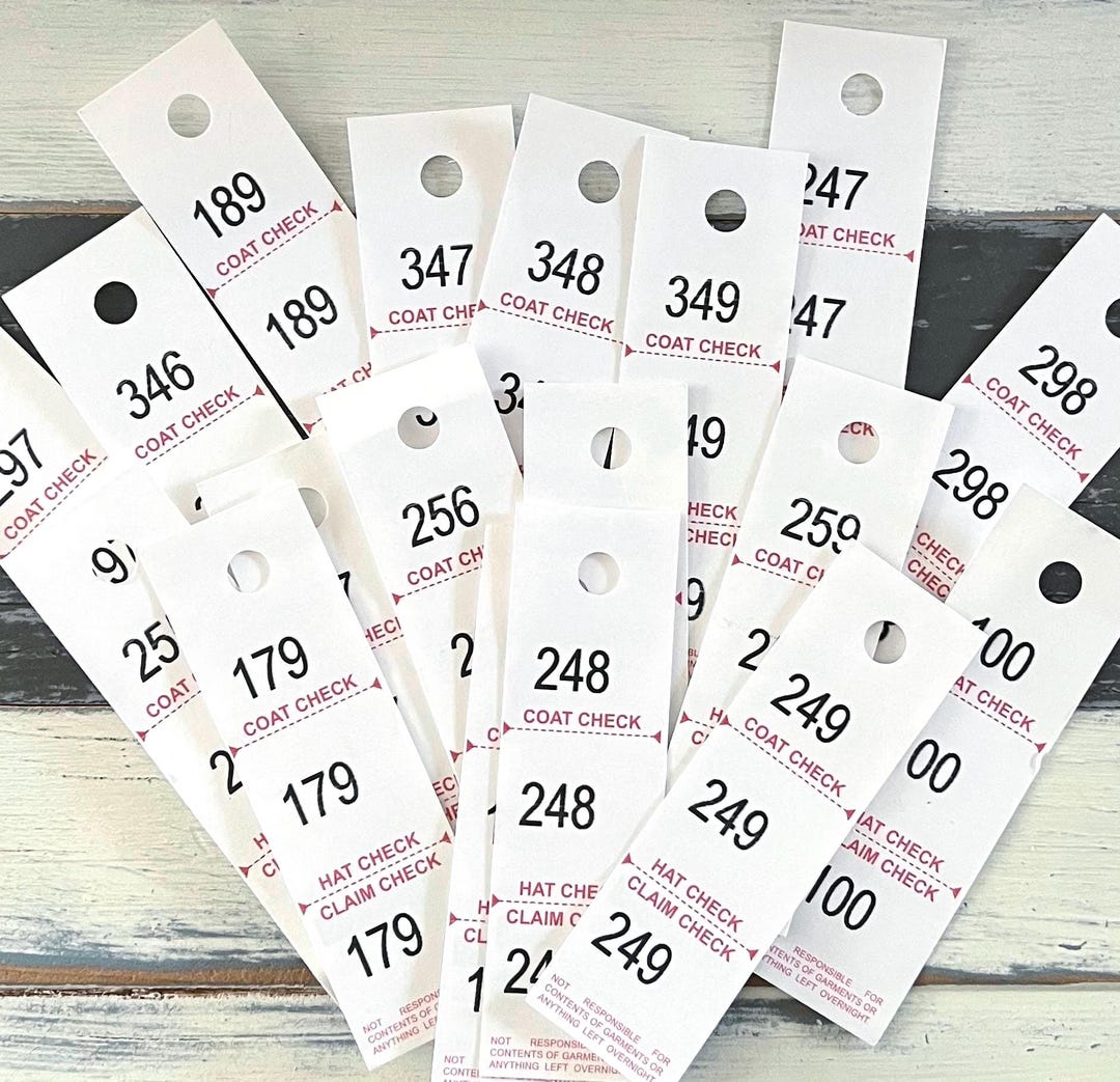 Grouping of Numbered Coat Check Tags - Perforated Hang Tags ...
