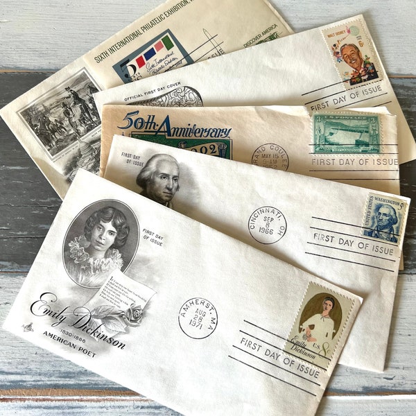 Five (5) Vintage First Day of Issue Envelopes from the 1950s and 1960s  / Postmark / Vintage Postage / Vintage Envelopes / Junk Journal