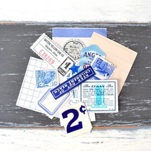 Tiny Ephemera Packet / Blaue Vintage Papiere / Tickets / Etiketten / Papier Ephemera