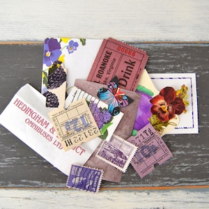 Pacchetto di effimeri viola minuscoli / Documenti vintage / Biglietti / Etichette / Effimeri di carta