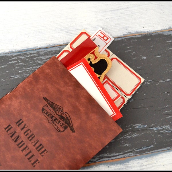 Vintage Stamp Block Book Filled with Paper Ephemera - Red Papers - Vintage Labels Tickets Papers