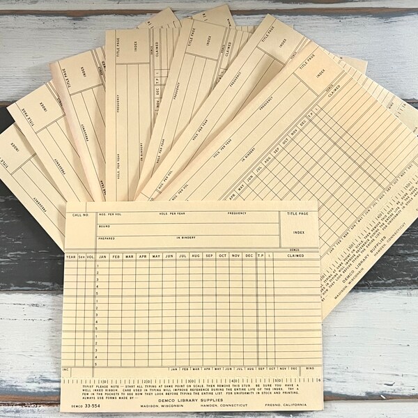 Grouping of Eight (8) Vintage Library Supply Cards - Indexing / Book / Catalog Cards