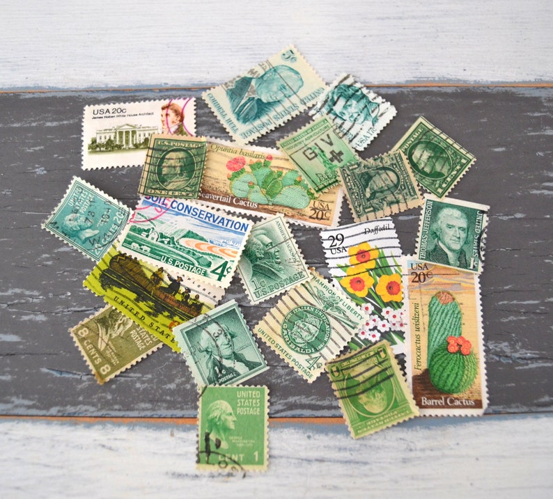 Vintage US Cancelled Postage Stamps Green Used Stamps Etsy