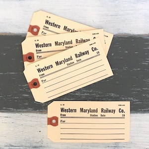 Etichette Dennison / Set di etichette appese vintage / Western Maryland Railway / Ferrovia / Dennisons / Treni / Railroadianna / Effimere di carta / Riciclato