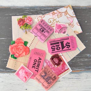Pacchetto di effimeri minuscoli - Carte vintage rosa - Biglietti / Etichette / Affrancatura / Effimeri di carta