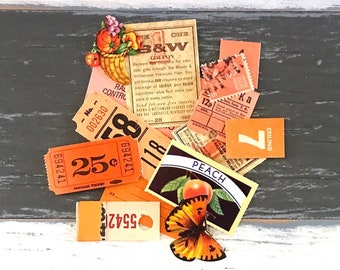 Tiny Ephemera Packet - Orange Vintage Papers - Tickets / Labels / Postage / Paper Ephemera