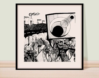 The invasion of the sea. High quality surreal art print in various dimensions ,Printed on 320 gsm cotton paper it will last generations.