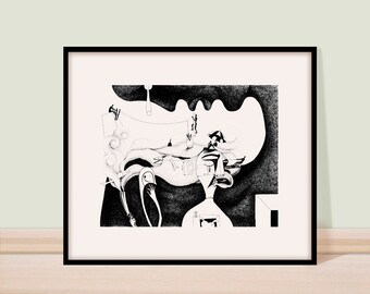 X-Ray of a fisherman. High quality surreal art print in various dimensions ,Printed on 320 gsm cotton paper it will last generations  enjoy.