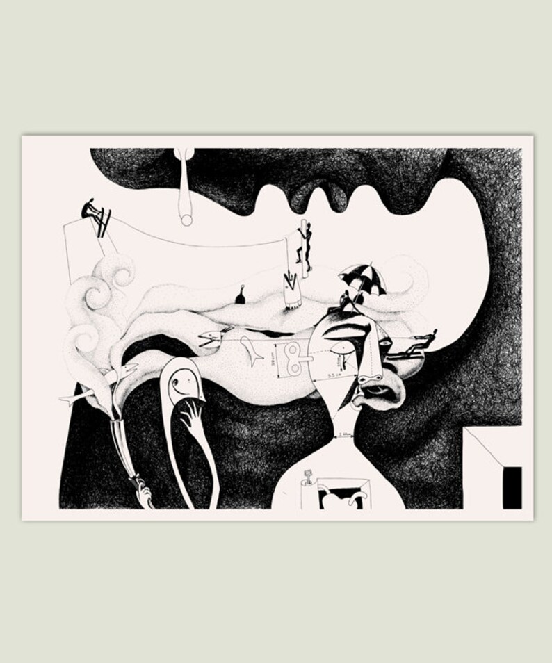 X-Ray of a fisherman. High quality surreal art print in various dimensions ,Printed on 320 gsm cotton paper it will last generations enjoy. image 2