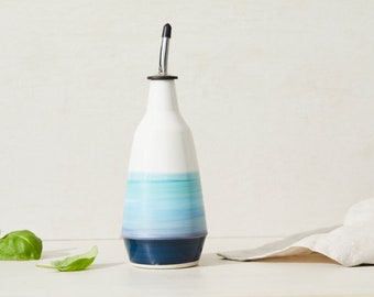 Oil cruet, dispenser for olive oil in ceramic, sea side decor ceramic bottle