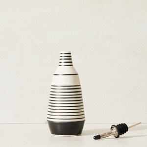 Dispenser for olive oil cruet, handmade unique ceramic bottle black stripes image 6