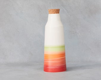 Carafe, water pitcher, bottle in ceramic with cork stopper, made in Canada