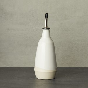 dispenser for olive oil, vinegar cruet handmade dark grey white bottle in ceramic White-blanc