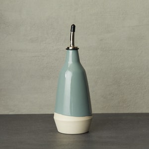 dispenser for olive oil, vinegar cruet handmade dark grey white bottle in ceramic Blue-Green/bleuvert