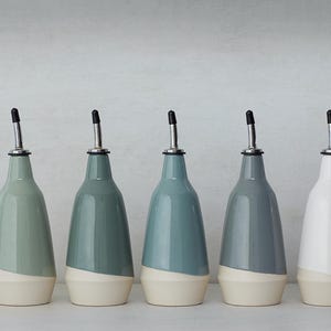 dispenser for olive oil, vinegar cruet  handmade dark grey white bottle in ceramic