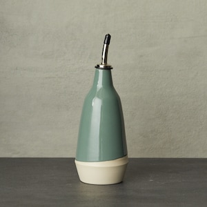 dispenser for olive oil, vinegar cruet handmade dark grey white bottle in ceramic Forest Green/vert