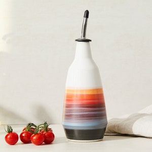 dispenser for olive oil, vinegar cruet handmade sunshine pattern bottle in ceramic