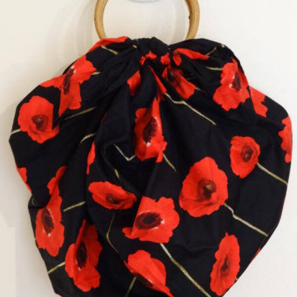 Furoshiki hobo bag - red poppies
