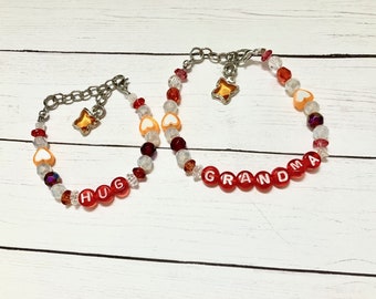 Grandma bracelets. Hug bracelet .Mothers day bracelets. Mother's day gift. Granny loves. Grandma and grandchildren bracelet, Grandmas hug
