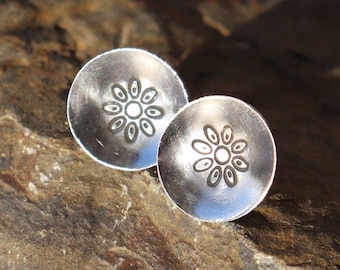Sterling silver flower stamped stud earrings - simple and beautiful handmade floral earrings