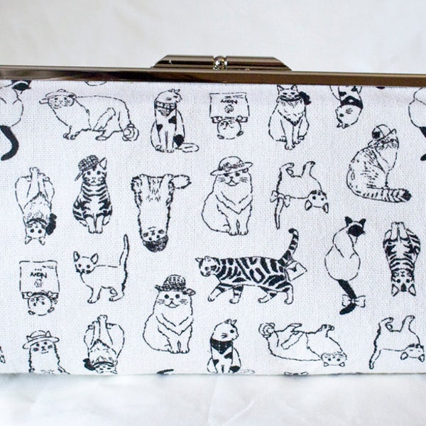 Clutch Bag - Purse - Hand Bag - Accessory Bag - Toiletry Bag - Handmade bag in cute cotton cat fabric with pink interior