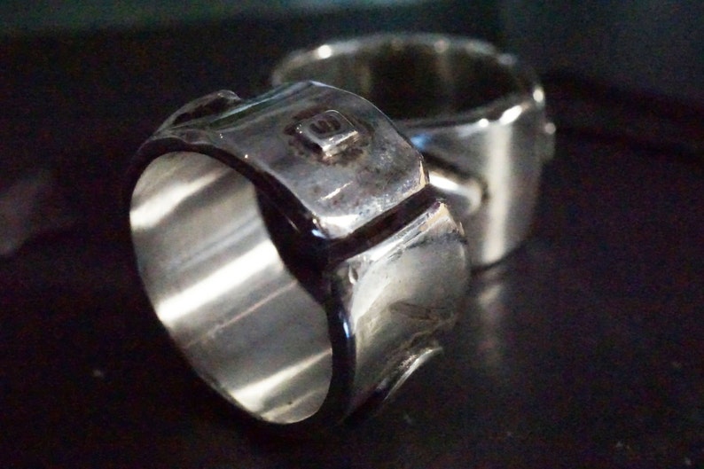 S 3018 Anneaux ouverts en argent massif forg\u00e9s et vieillis \u00e0 la main 3 formes Set bagues de fian\u00e7ailles et de mariage uniques \u2013 Mixtes