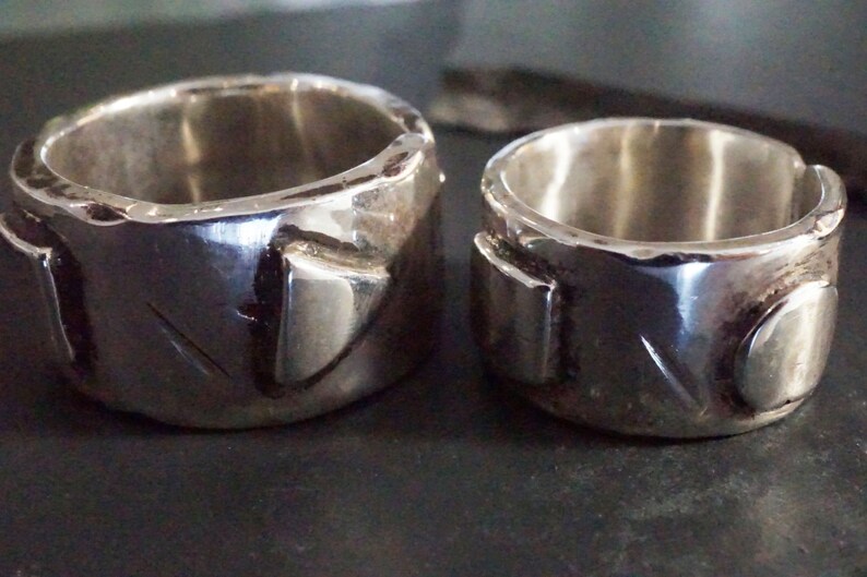 S 3018 Anneaux ouverts en argent massif forg\u00e9s et vieillis \u00e0 la main 3 formes Set bagues de fian\u00e7ailles et de mariage uniques \u2013 Mixtes