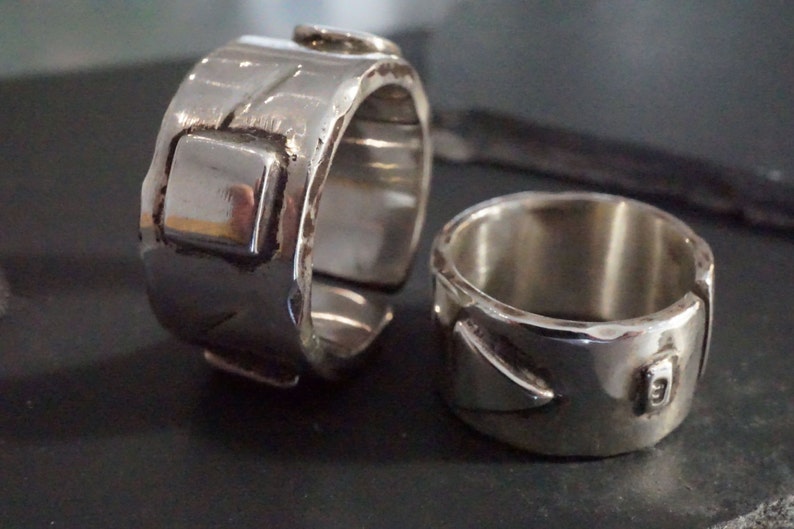 S 3018 Anneaux ouverts en argent massif forg\u00e9s et vieillis \u00e0 la main 3 formes Set bagues de fian\u00e7ailles et de mariage uniques \u2013 Mixtes