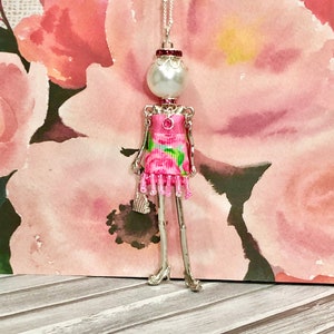 French doll necklace, Paris doll necklace, pink beaded pendant, pink power necklace, breast cancer hope pendant, Ellie&#39;s Belle: Gretchen