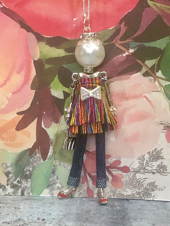hippie chic doll casual chic doll doll necklace bohemian doll necklace French doll pendant necklace Ellie Belle: Genelle