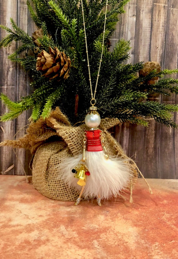 French doll pendant, French doll necklace, jingle bell necklace, Santa's girl necklace, Christmas pendant, Ellie's Belles, Belle