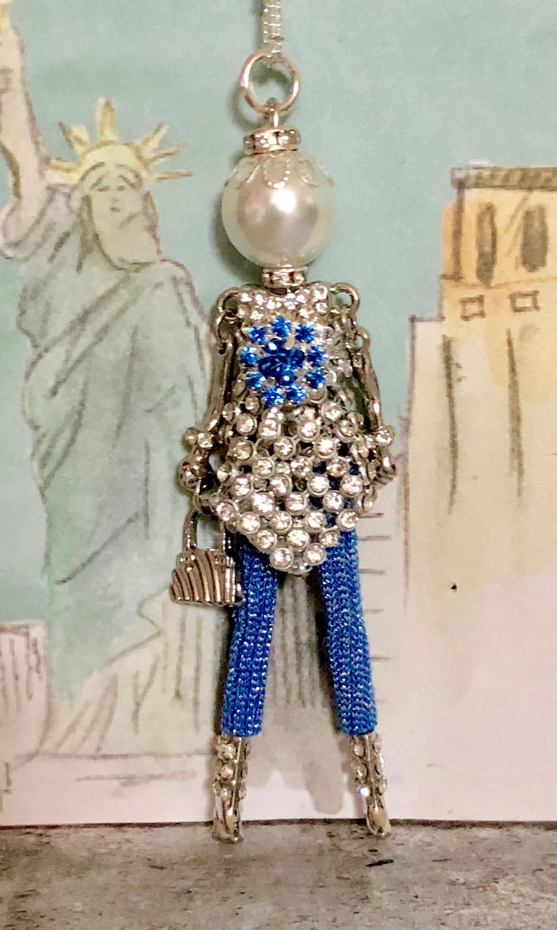 French Doll Necklace Doll Pendant Necklace Diamond Girl Etsy