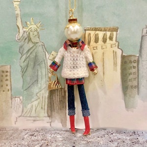 French doll pendant necklace, doll necklace, casual chic style, sweater weather, Paris doll necklace, Ellie&#39;s Belle: Amanda