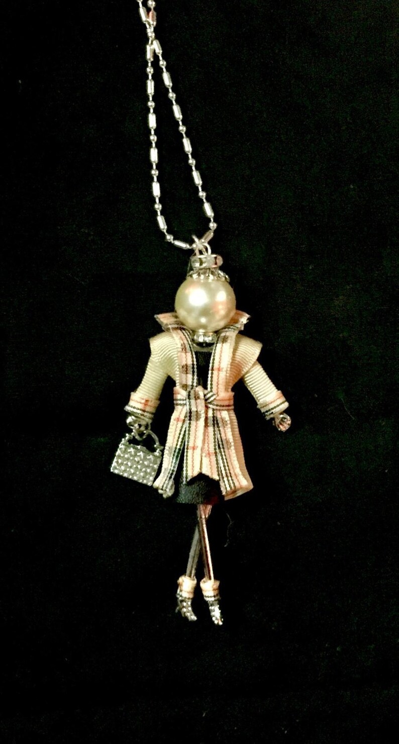 French Doll Pendant Necklace British Style Classic Tan And Plaid Trench Coat Ellie S Belles Pippa