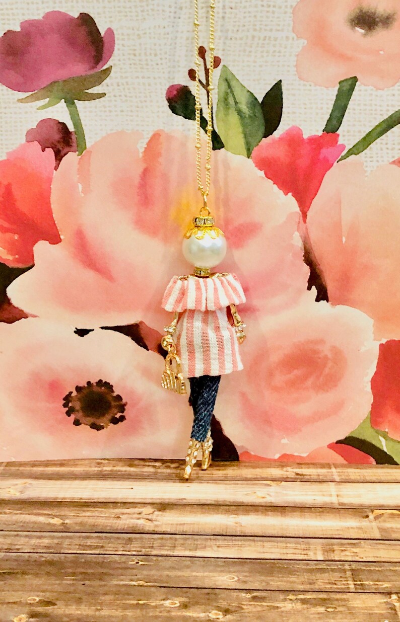 hippie chic doll casual chic doll doll necklace bohemian doll necklace French doll pendant necklace Ellie Belle: Genelle